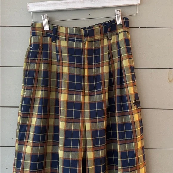 Stussy Plaid Wide-Leg Pants in Yellow and Blue - Picture 3 of 8
